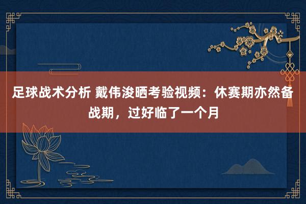 足球战术分析 戴伟浚晒考验视频：休赛期亦然备战期，过好临了一个月